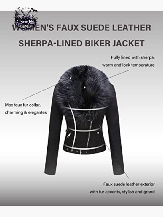 Faux Leather Sherpa-Lined Moto Jacket with Removable Belt Slim Fit - Picture 3 of 6